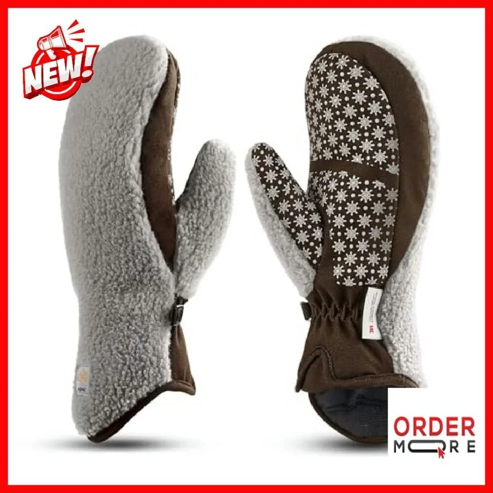 Women's Sherpa Fleece Mittens with Anti-Slip Grip for Winter